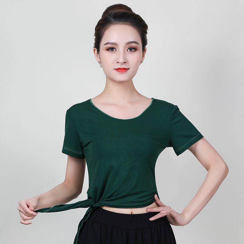 

Модальная одежда для йоги Топ с круглым вырезом и разрезом, футболка с коротким рукавом, новинка, женская спортивная одежда для фитнеса, бега, танцев, тренировок Dark green 2XL