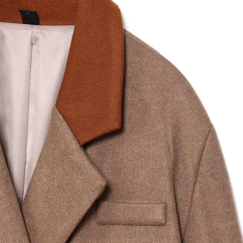 Kaslead New Women Clothes Western Style Fashion Loose Simple and Versatile Patchwork Woolen Patchwork Short Overcoat