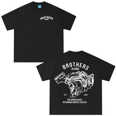 Team Brothers in Arms Skelett Doppelseitig Bedrucktes T-Shirt Unisex Damenbekleidung Lässig Baumwolle Oversized Kurzarm T-Shirts