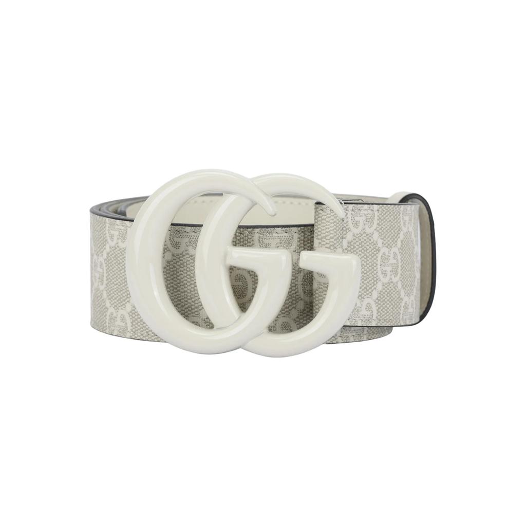 GUCCI GG Marmont Canvas Leather Belts Women's Ecru Width 4cm (Unisex) Leather Belts 400593 FAA6B 8047