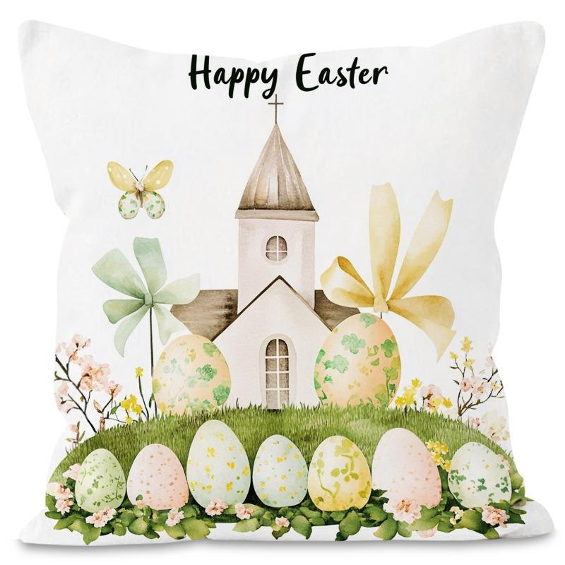

Easter Collection Printed Home Decor Pillowcase Bedroom Living Room Sofa Decoration Polyester Cushion Cover with Zipper 45x45cm