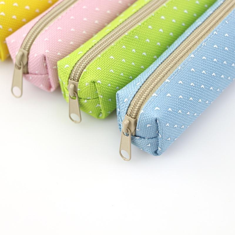 Strip Shape Candy Pencil Case Bag Dots Canvas Pens Storage Bag Stationery Pouch for Kids Girls Portable Lipstick Bag