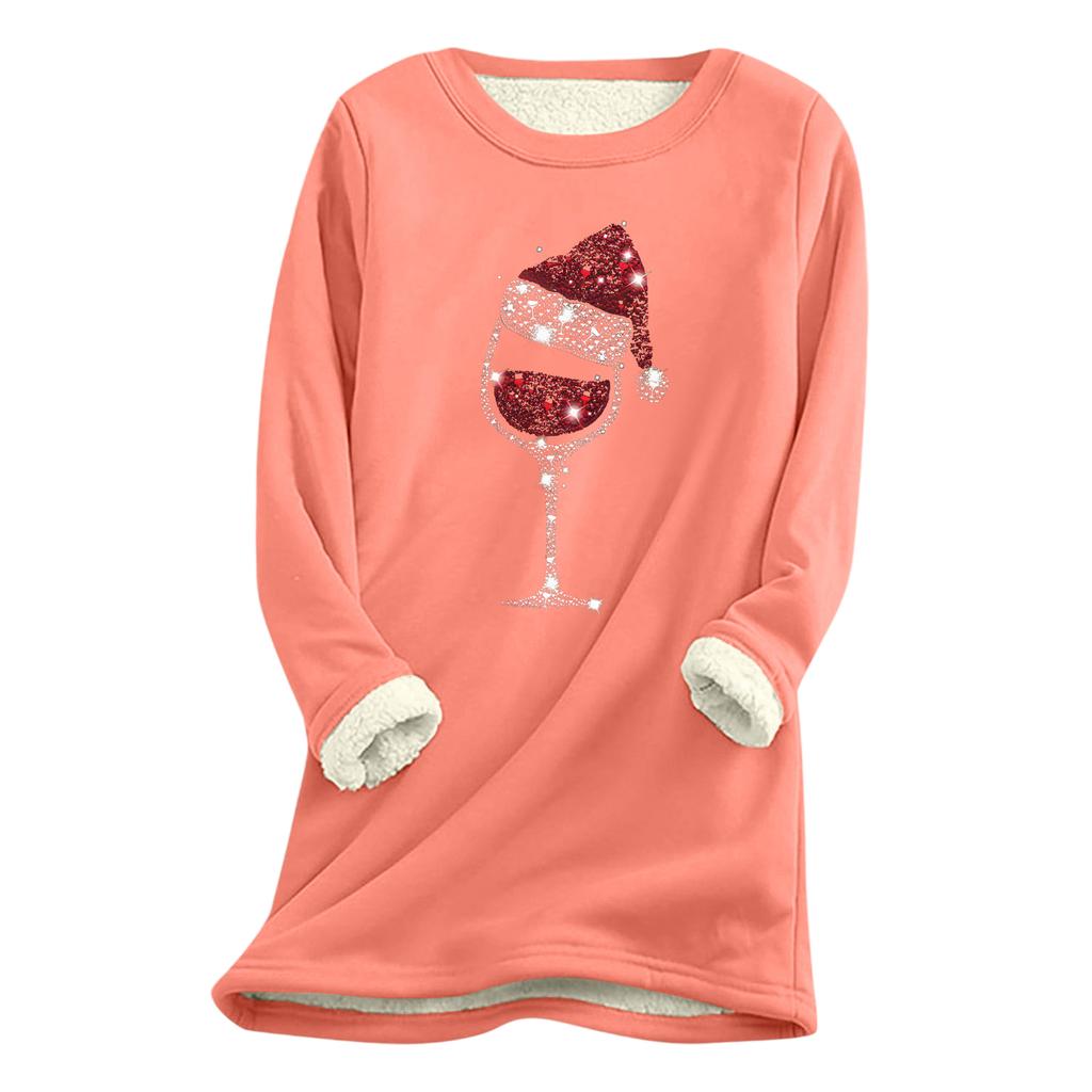 Women's Christmas Print Thick Plush Lambswool Warm Long Top