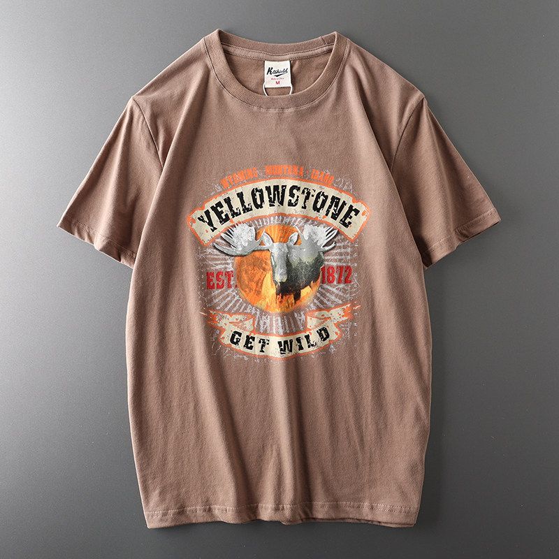 Trendy Export Original Tail Single Cut Label Short Sleeve Export T-Shirt Brown L