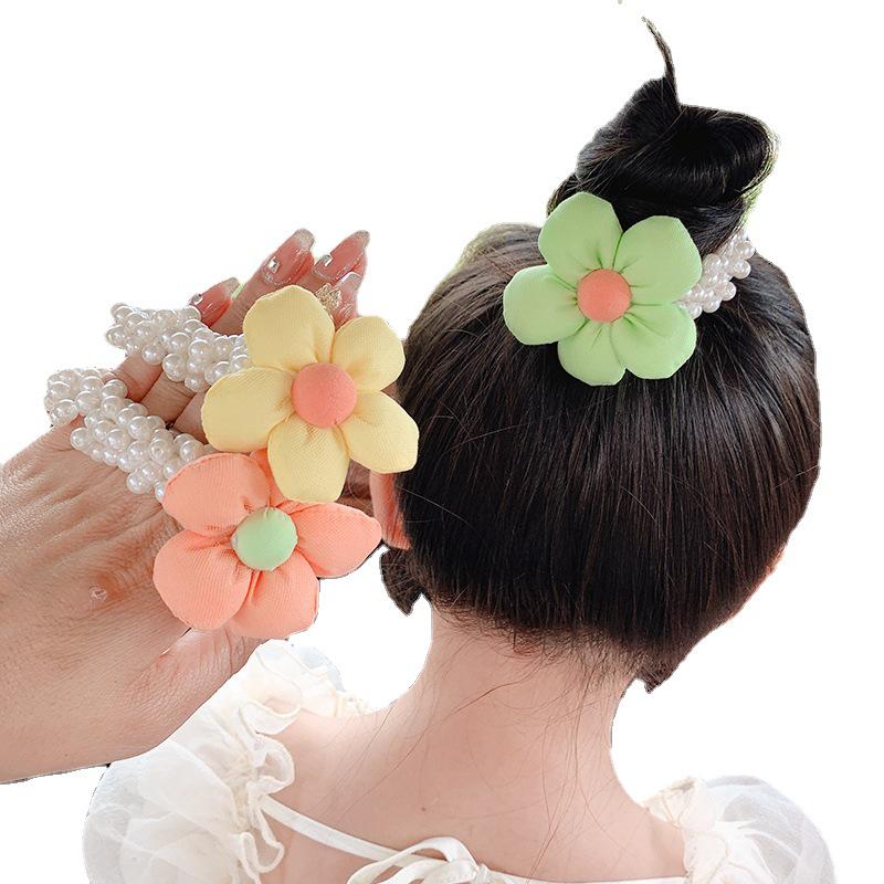 Princess Crown Pearl Hair Ties for Girls - Korean Style Bun and Ponytail Accessories