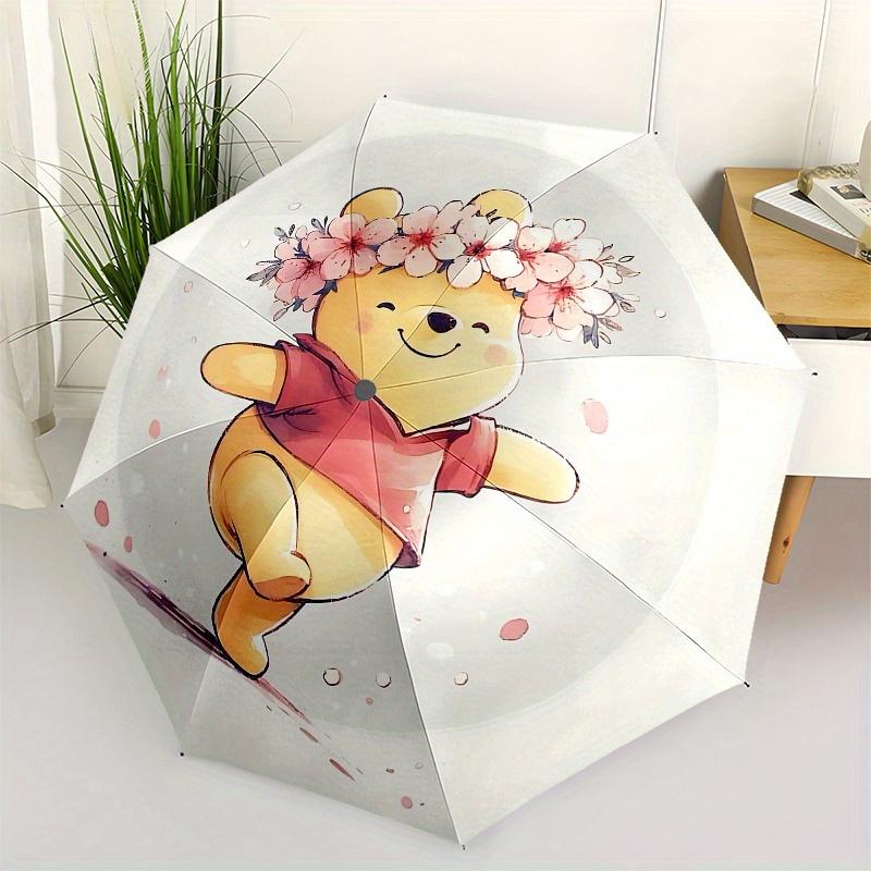 

Winnie-the-Pooh, Floral Crown Automatic Opening and Closing Umbrella - 8 Ribs Portable Folding Umbrella with Plastic Handle, Suitable for Le