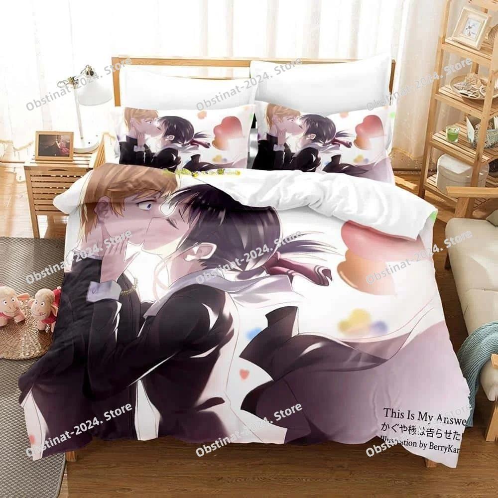Kaguya-sama Love Is War Bedding Set Cartoon Anime Three-piece Set Adult Kid Bedroom Duvetcover Sets 3d Print Anime Kawaii Girls