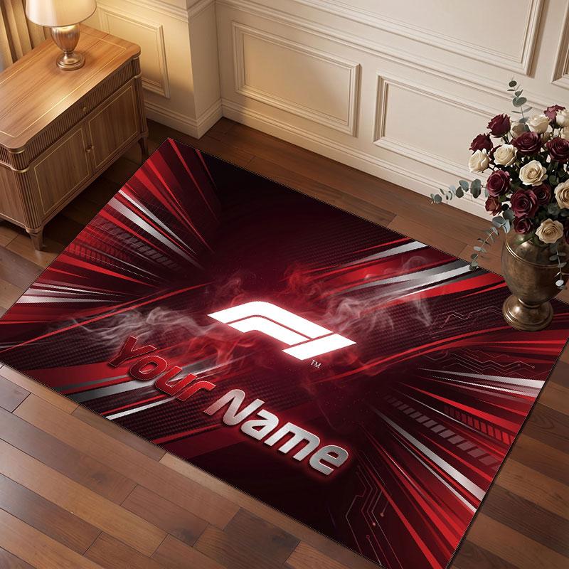 F1 Personalized Crystal Velvet Carpet, Customized Name Text Soft Anti‑Slip Rug for Living Room Bedroom