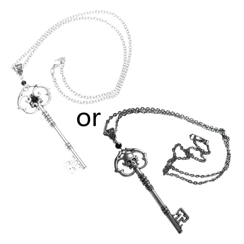 Vintage Skull Key Pendant Necklace Statement Punk Necklace Gothic Jewelry Decoration Gifts for Egirl Eboy Women Men 1