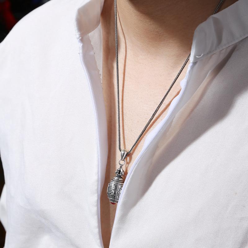 Retro and Popular Men's and Women's Versatile Jewelry Necklace with Six Character Mantra Pendant