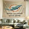 Benutzerdefiniertes Namensschild Miami Dolphins Bedruckter Wandteppich – Wandbehang für Schlafzimmer, Studentenwohnheime und Heimdekoration
