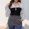 Autumn Winter New Arrival Color Block Splicing Kangaroo Pocket Hoodie Drawstring Versatile Loose Pullover Sweatshirt Women