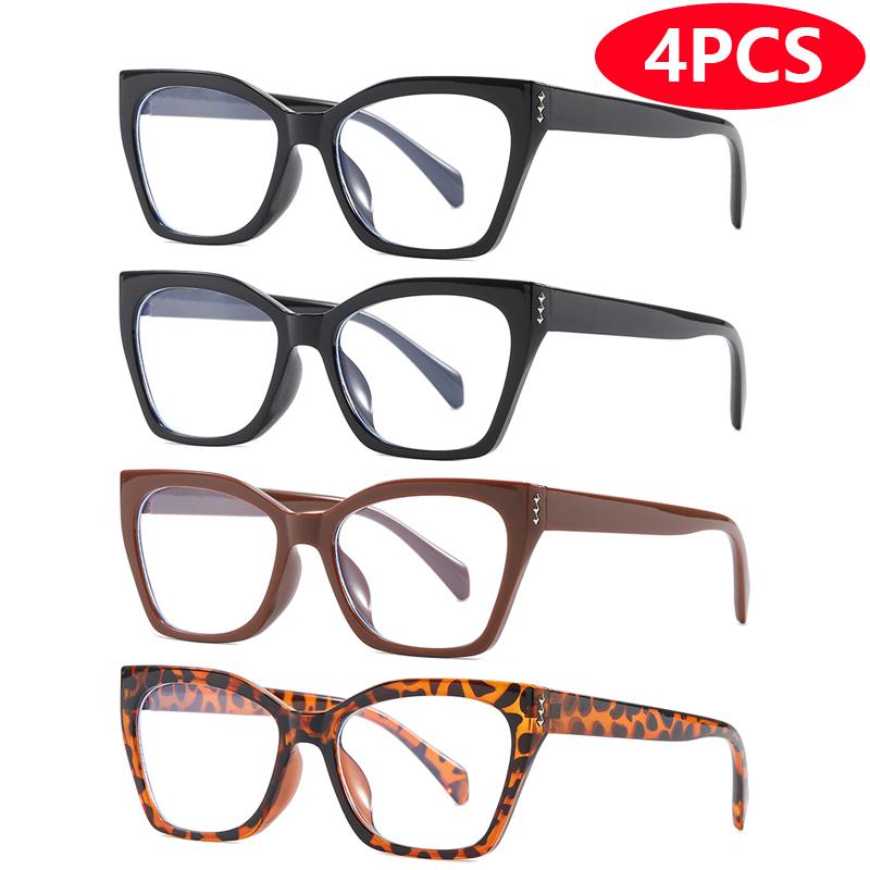 1/4pcs/6pcs Cat Eye Leopard Glasses Frame Sets Women Men Oversized Anti Blue Light Flat Mirror Unisex Eyewear
