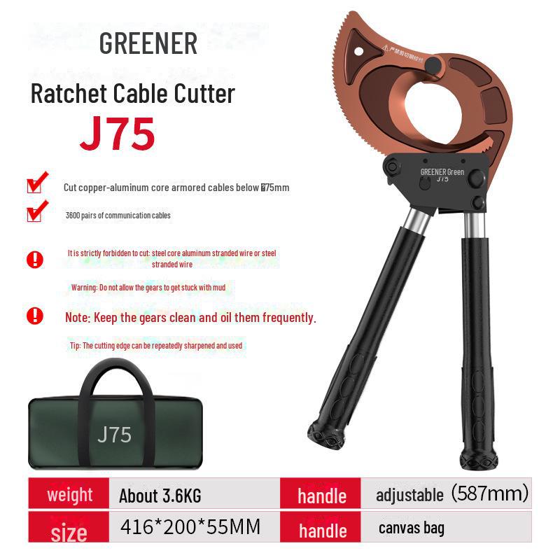 

Кабельный резак и ножницы Green Forest Ratchet J75 Industrial Ratchet Cable Cutter + Tool Kit