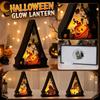 Halloween Night Light Decoration Tabletop Pumpkin Lantern with Triangular Frame and Cutout Design for Indoor Seasonal Display