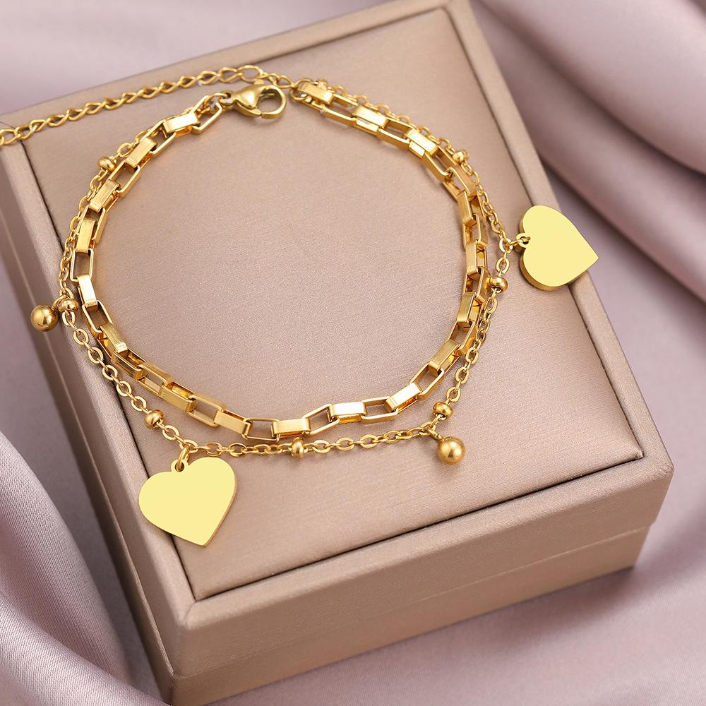 Women's Fashion DIY Double layer Stainless Steel Four Leaf Flower Bracelet Zircon Suitable for Date, Party, Festival Gifts
