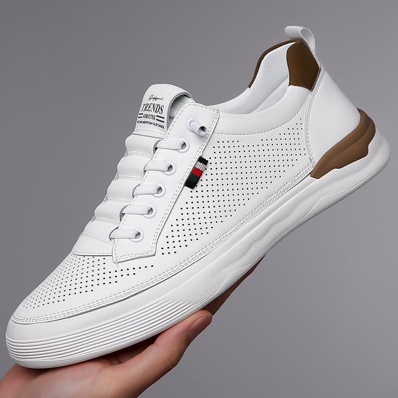 

New leather shoes men s driving casual board shoes fashionable breathable little white shoes soft sole soft surface one pedal trendy shoes 44