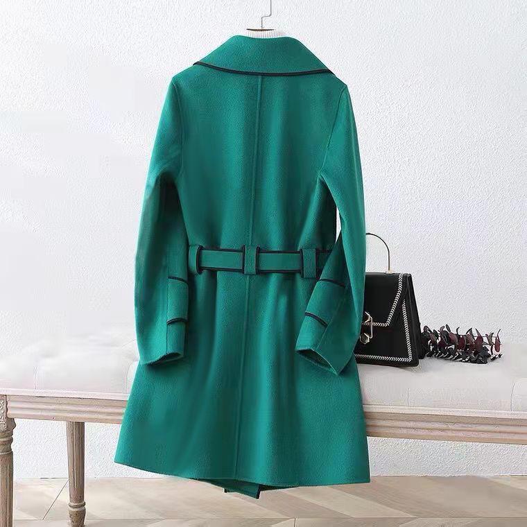 Korean Style Women's Slimming Imitation Cashmere Wool Coat - Color Block Mid-Length for Autumn and Winter