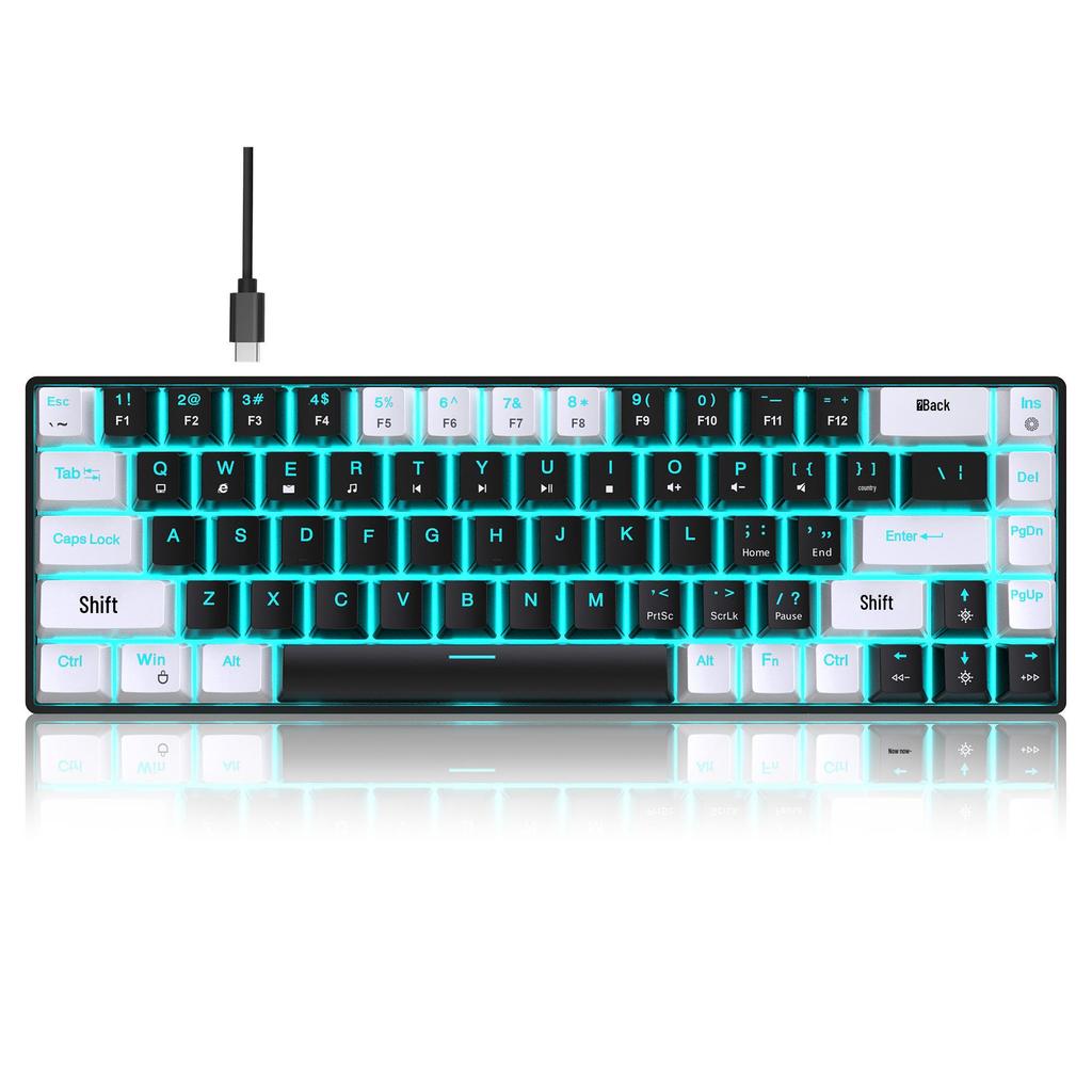 68-Key Wired Mechanical Gaming Keyboard - Hot-Swappable Blue Switches, Dual-Color Injection Keycaps, Ice Blue Backlight