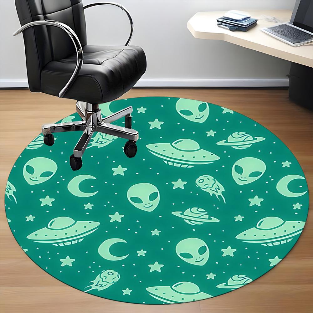 1pc Alien Spaceship Office Round Area Rug, Indoor Mat Suitable For Office, Under Office Chairs Bedroom Living Room Home Decor, Room Deco