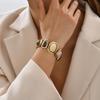 Vintage Imitation Gemstone Heart Teardrop Dangle Bracelet for Women Gold Color Metal Hand Chain Trendy Jewelry Accessories