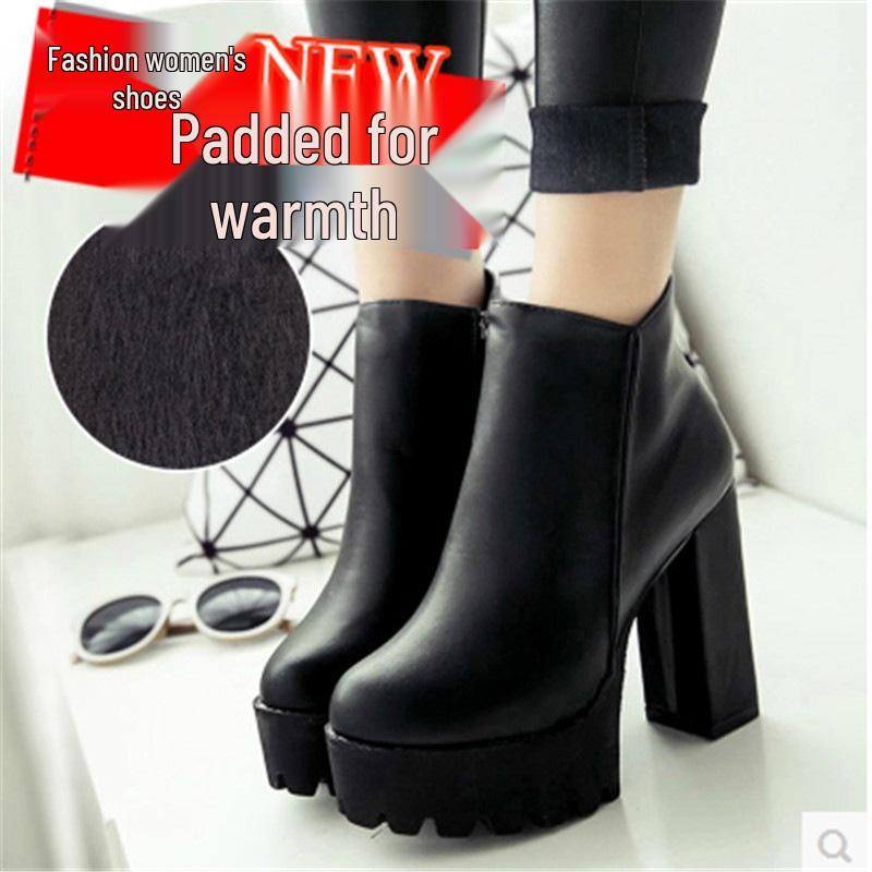 Women's Fleece-Lined Chunky Heel Platform Winter Shoes