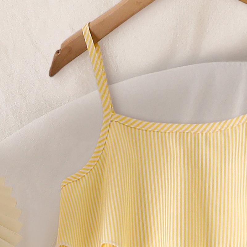 Girls Summer Casual Suit 2025 Children Clothing Striped Suspender Top + Straight Wide-leg Pants Two-piece Set