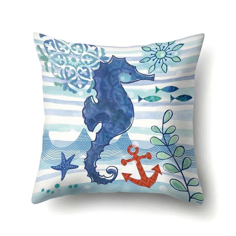 Polyester Pillowcase Peach Leather Velvet Cushion Cover Marine Life Seahorse Octopus Printed Pillowcase Car Cushion