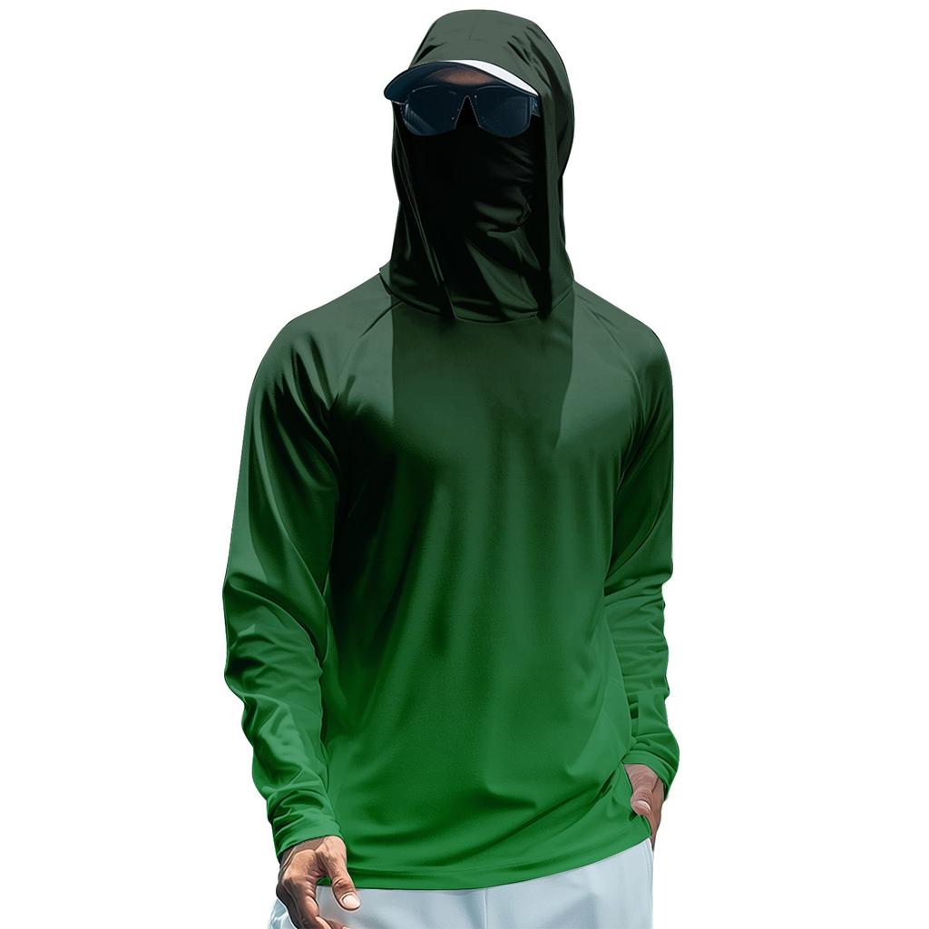 Men's Summer Gradient Color Quick-drying Long-sleeved T-shirt Sun Clothing Fishing Fitness Sports Hooded Long-sleeved Top