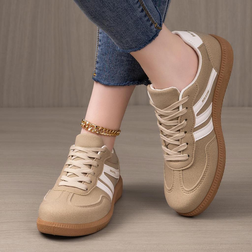 Spring Women's Retro Color Block Lace-up Sports Shoes - Plus Size German Training Style