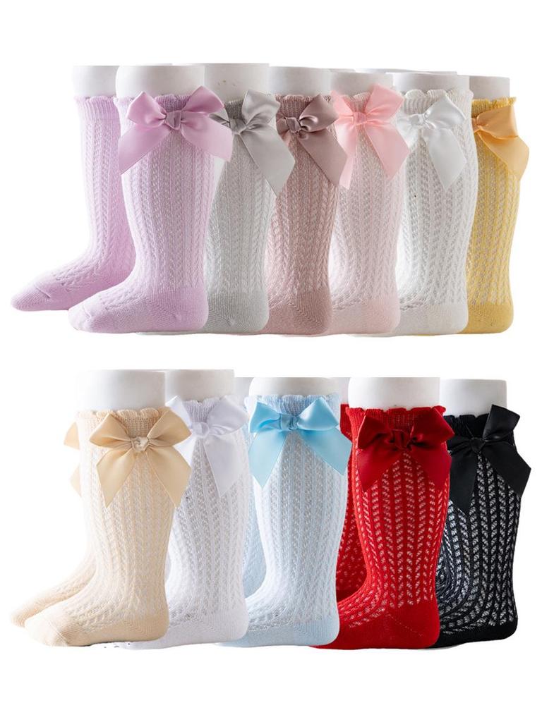 11 Colors Summer Baby Knee-High Mesh Socks with Big Bow, Red, Age 1