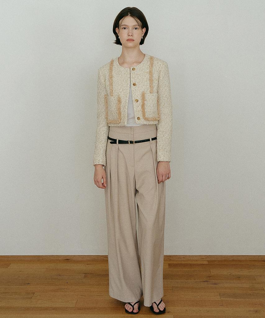 MAKE A TOAST Wool High-Waisted Belted Wide Pants Beige Mbefpa003Be