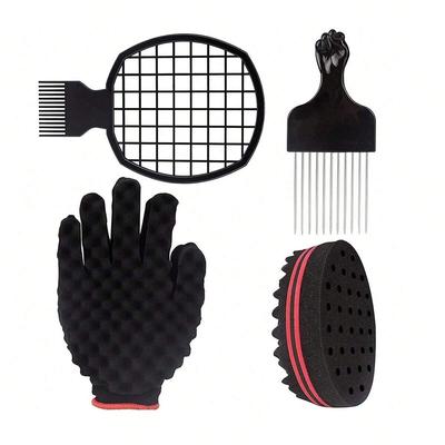 Set di 4 Pettini Per Capelli Afro Con Spugna Magica Twist And Curl Per Acconciature Africane Intrecciate Spugna Per Capelli Ricci Aggrovigliati e Pettine ad Ago d'Acciaio