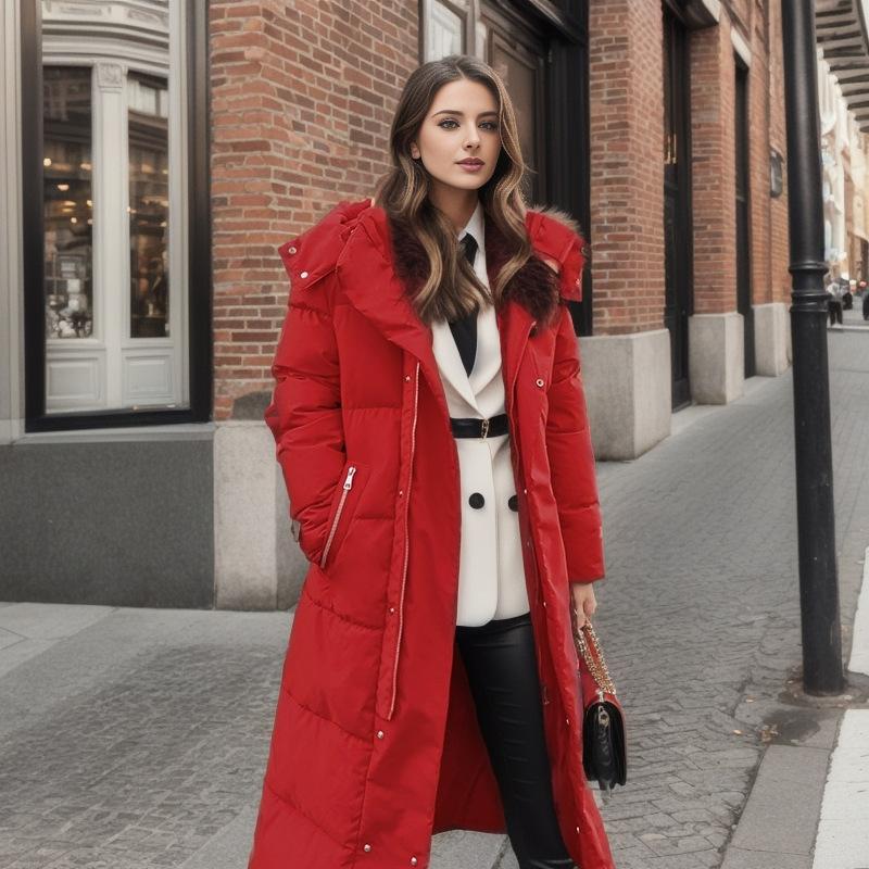 

Женская осенне-зимняя хлопковая куртка, длинная теплая куртка до колена, хлопковая куртка XXL красный
