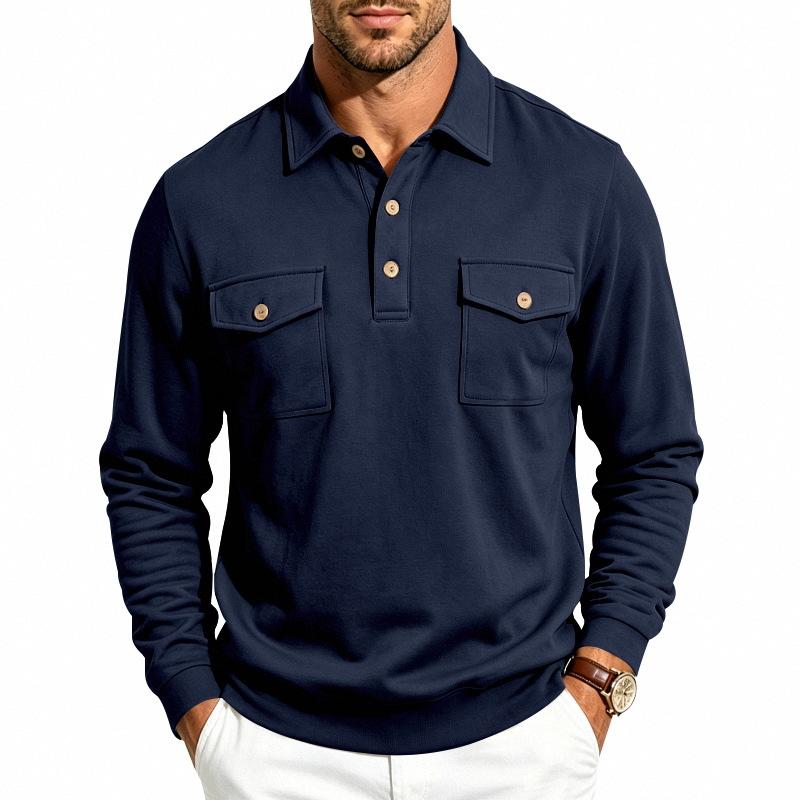 Men S Long Sleeve Polo Sweatshirt Casual Multi Pockets Turn Down Collar