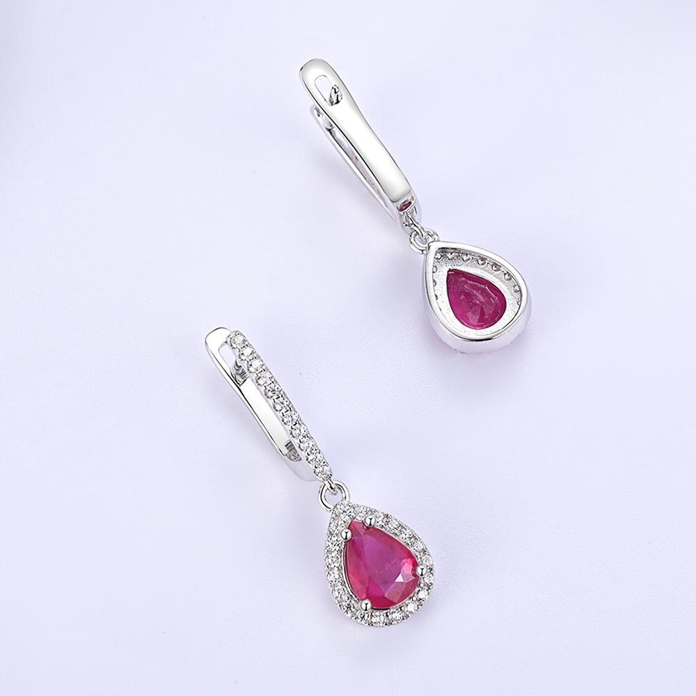Simple Pear Shape Dangling Earrings with Natural Treated Africa Ruby S925 Silver Fine Jewelry for Women Girl Birthday Party Gift