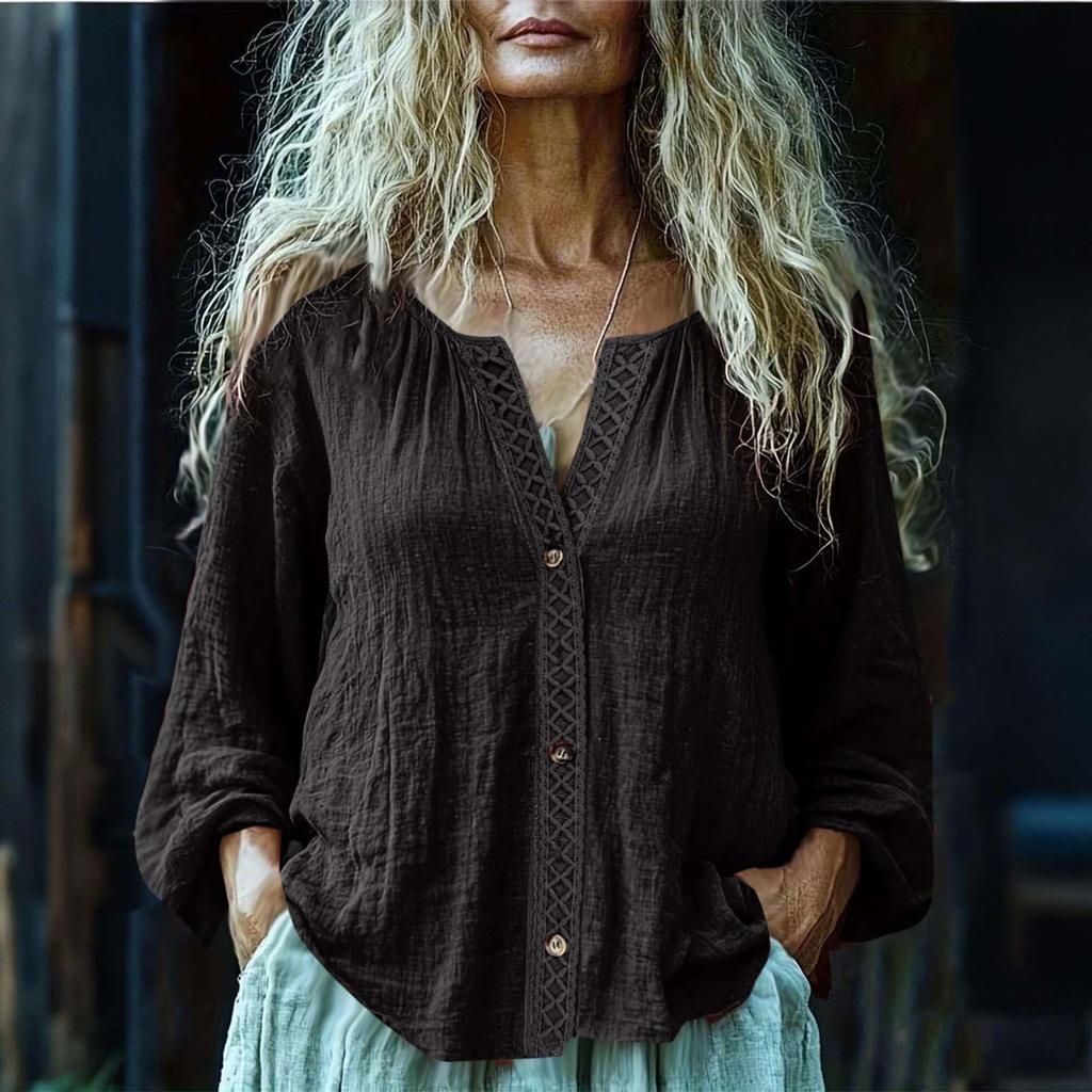 Fashion Women's Linen Shirt Casual Long Sleeved Top For Spring And Summer