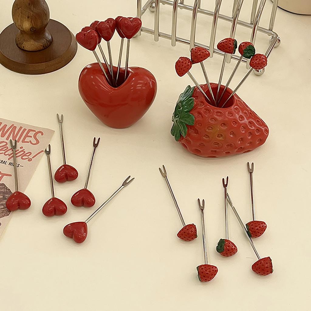 5Pcs Fruit Fork Set Cute Shape Multipurpose Stainless Steel Fruit Forks Food Pick Forks with Holder