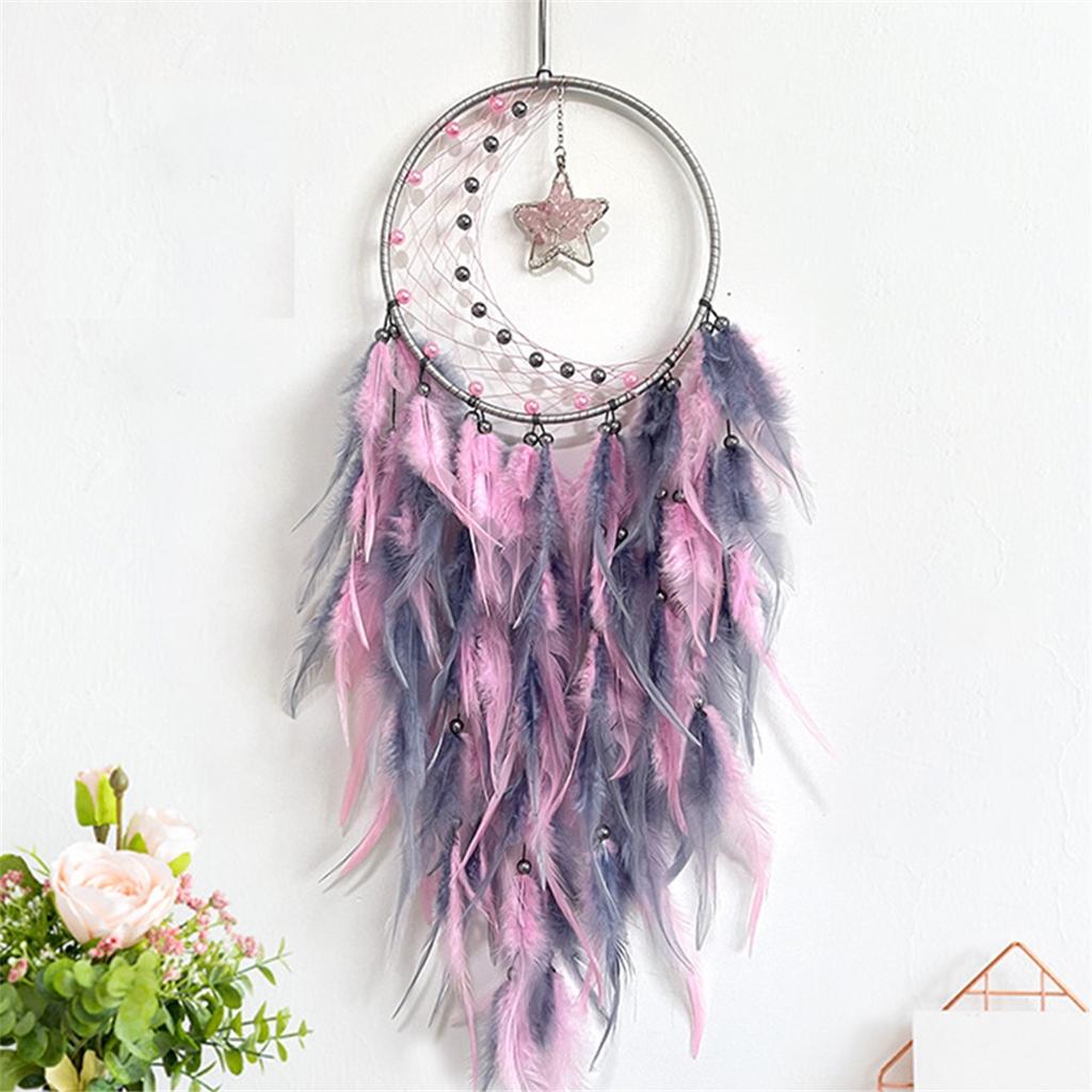 Good-Feather Dream Catcher Dream Catcher For Bedroom, For Wall Hanging Craft Gifts Pink