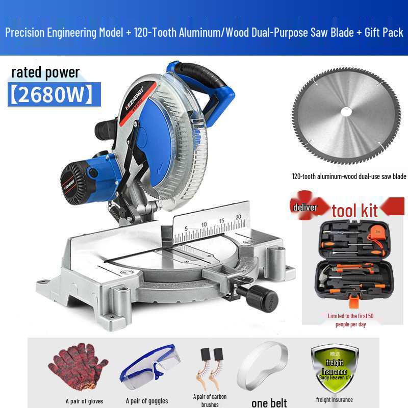 10-12 inch High-Density Aluminum Alloy Miter Saw, 45-Degree Multi-functional Cutting for Wood and Aluminum Materials.