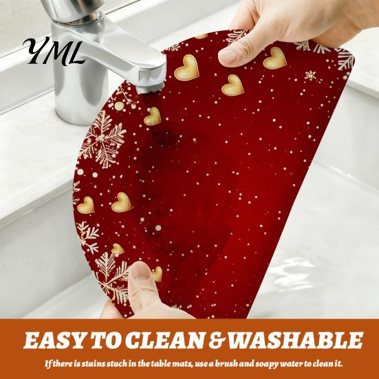 Round Washable Placemats Christmas Placemat, 14 Inch Festive Pattern Anti Slip Tabletop Protector, Heat Resistant Table Pad Insulation Place