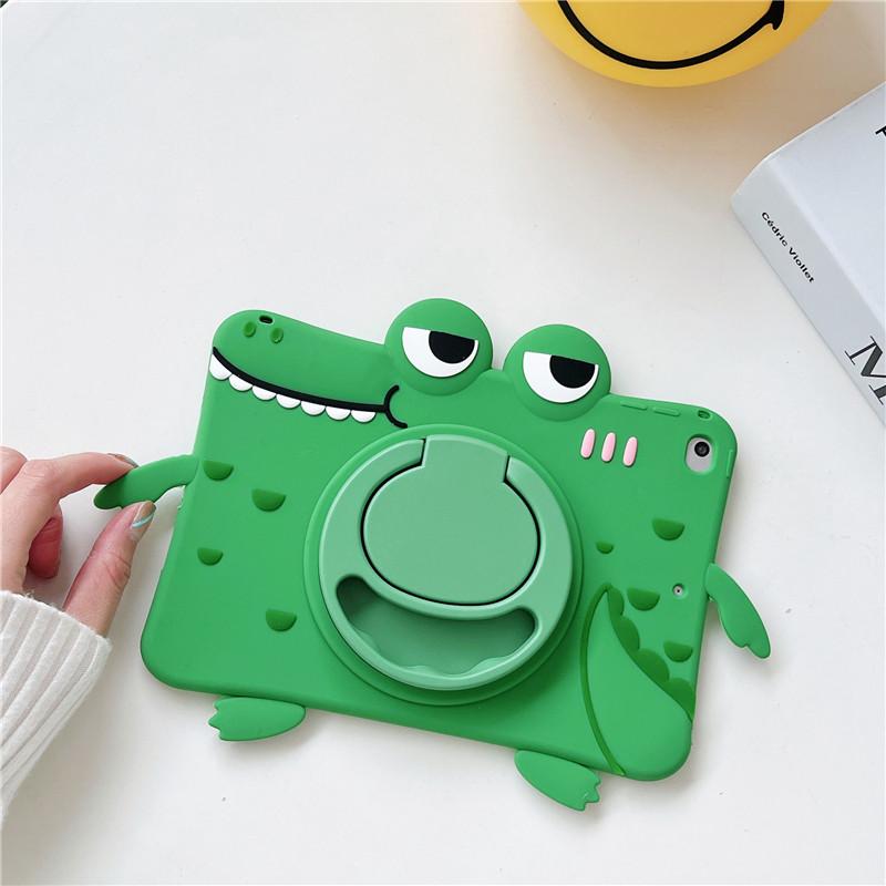 3D Cute Cartoon Frog Crocodile Kids Silicone Tablet Case With Shoulder Strap For iPad Air M4 A19 Mini 6 7 iPad 5/6/7/8/9/10/11/12th Pro11 Cover Stand