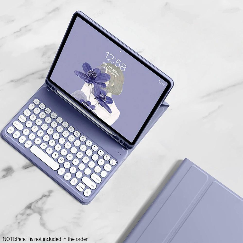 iPad 10.2 & Air 11 Round Cap Bluetooth Keyboard & Protective Case with Pen Slot Stand A16