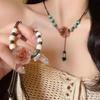 Retro Style Chinese Butterfly Clavicle Chain Adjustable Beaded Collar Chain Fashion Camellia Flower Ceramic Necklace