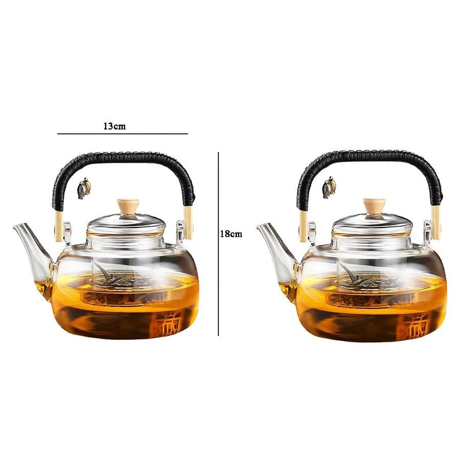 1000ml Bamboo Handle Teapot Chinese Style Glass Teapot Tea Ceremony Transparent Kungfu Tea Pot with Strainer Home Water Kettle