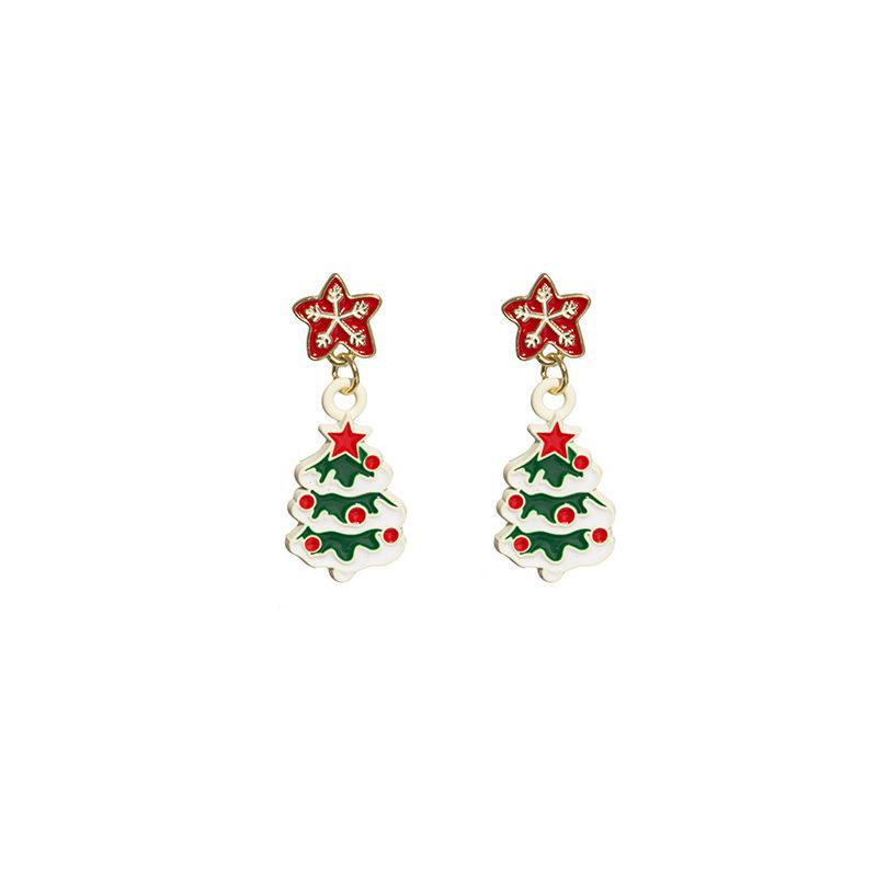 Silver Needle Christmas Stud Earrings: Festive Tree & Snowman Holiday Collection