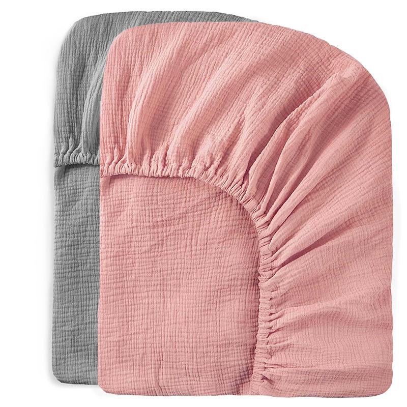 Baby Pure Cotton Double Layer Gauze Crinkle Fitted Sheet Bed Cover
