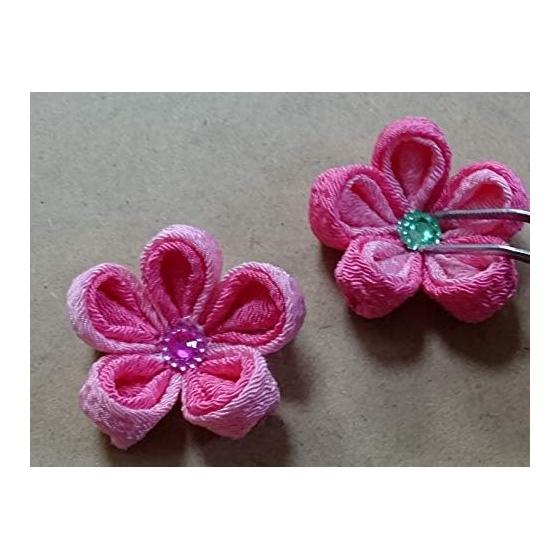 Kanzashi Craft Kit - Pink Double Flower with Wisteria Tassel - Tsumami Zaiku (Maru Tsumami & Ken Tsumami Techniques) - Luxurious Black Plated