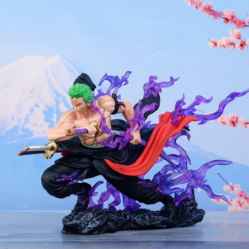 One Piece Handheld Drifting Knife Pulling Zoro Figures Gk Statue With Effect Piece Anime Trendy Play Figure Desktop Ornament Gift