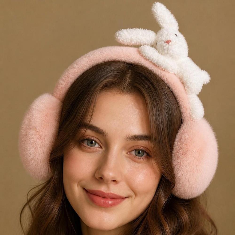 Portable Rabbit Plush Earmuffs 3D Bunny Fluffy Earmuffs Fashion Winter Ear Covers  For Women Ladies